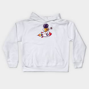 Cute Astronaut Playing Guitar On Rocket Kids Hoodie